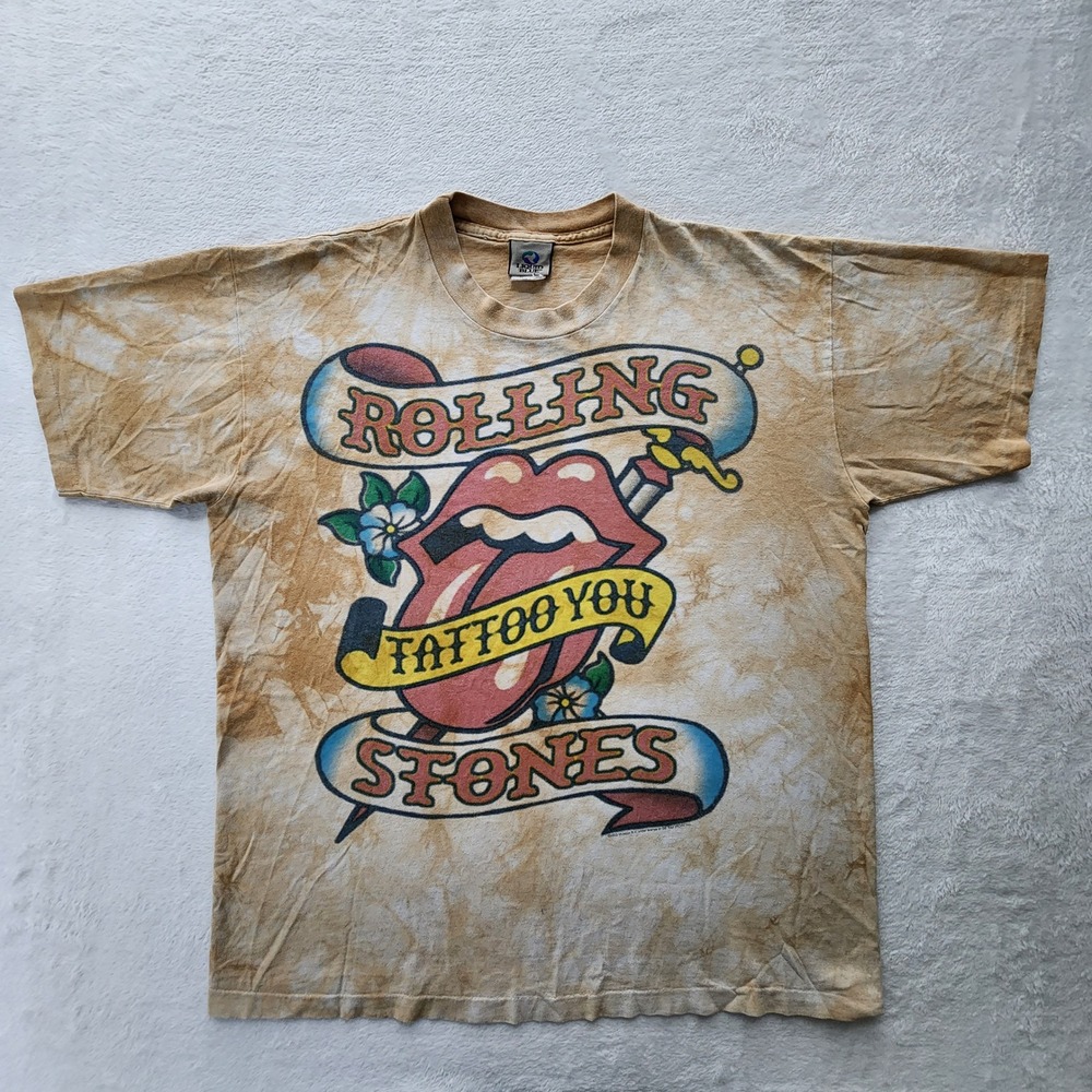 VTG Liquid Blue Rolling Stones Shirt Mens Large Tie Dye Tattoo You Single Stitch